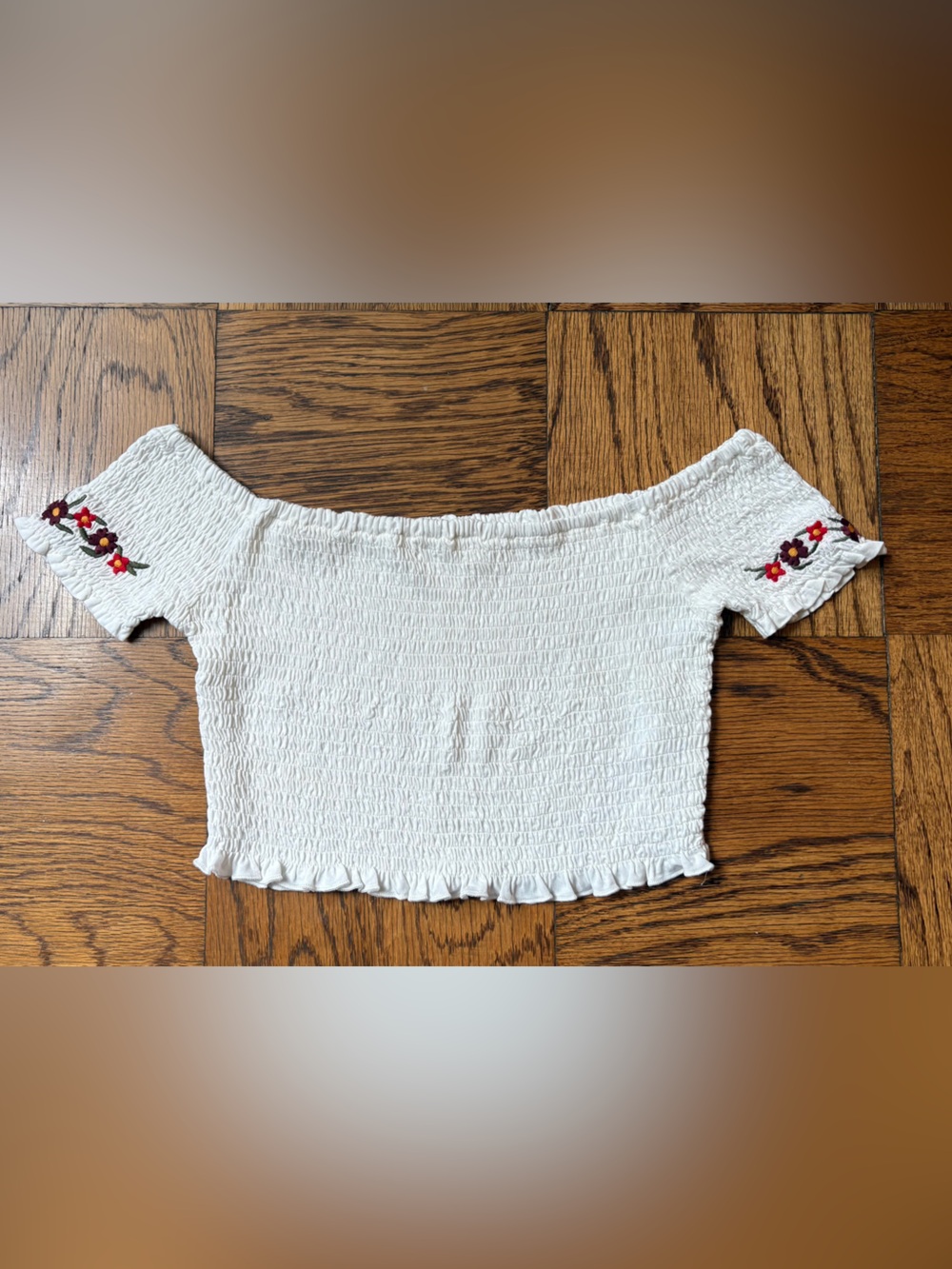 L.A. Hearts Ladies Off Shoulder White Cropped Top with Elasticized Detail Size S